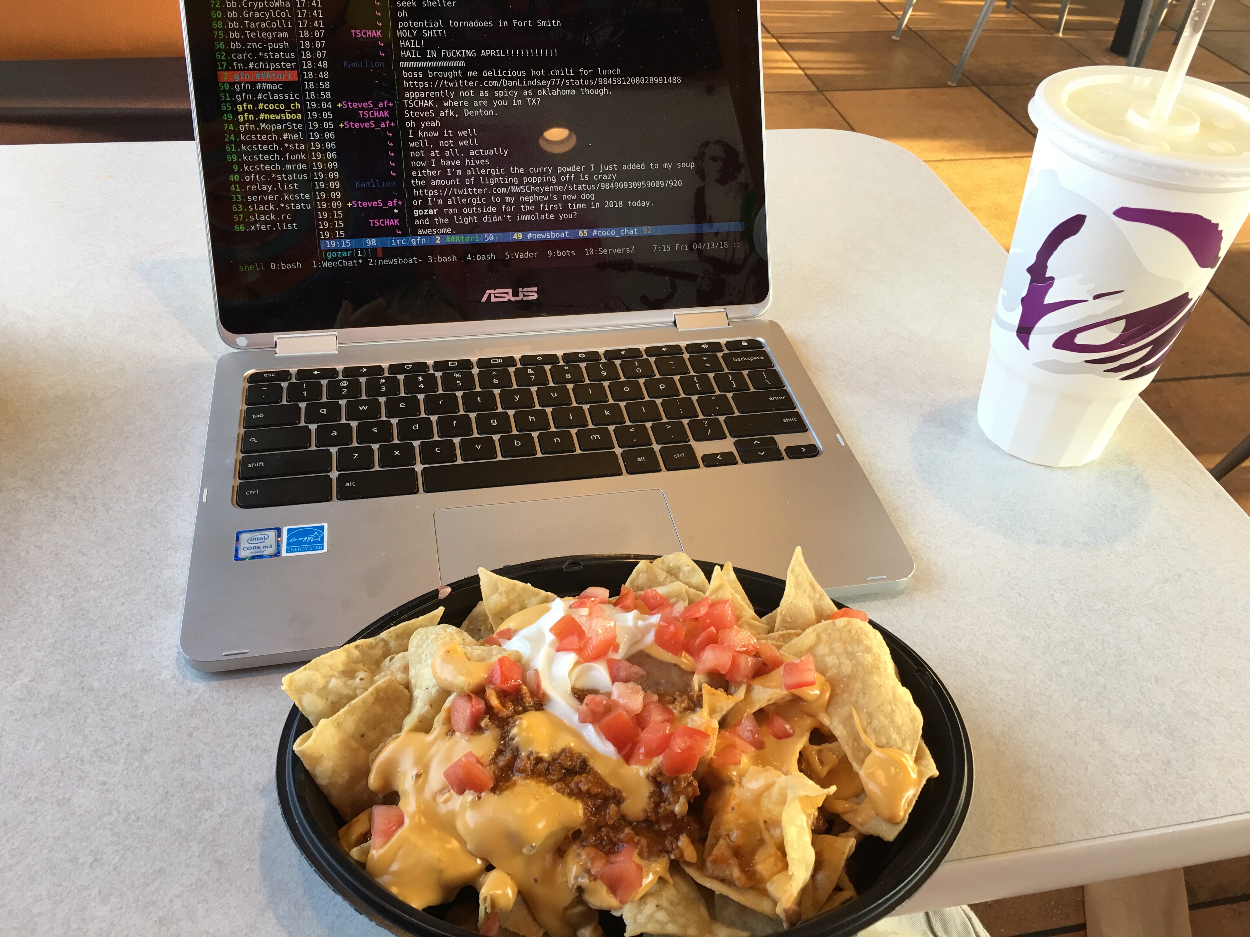 Eating supper and working at Taco Bell