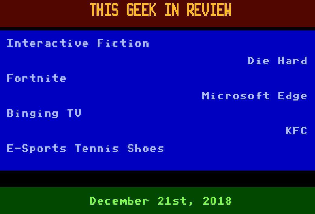 Interactive fiction and more – This Geek in Review for 21 December 2018