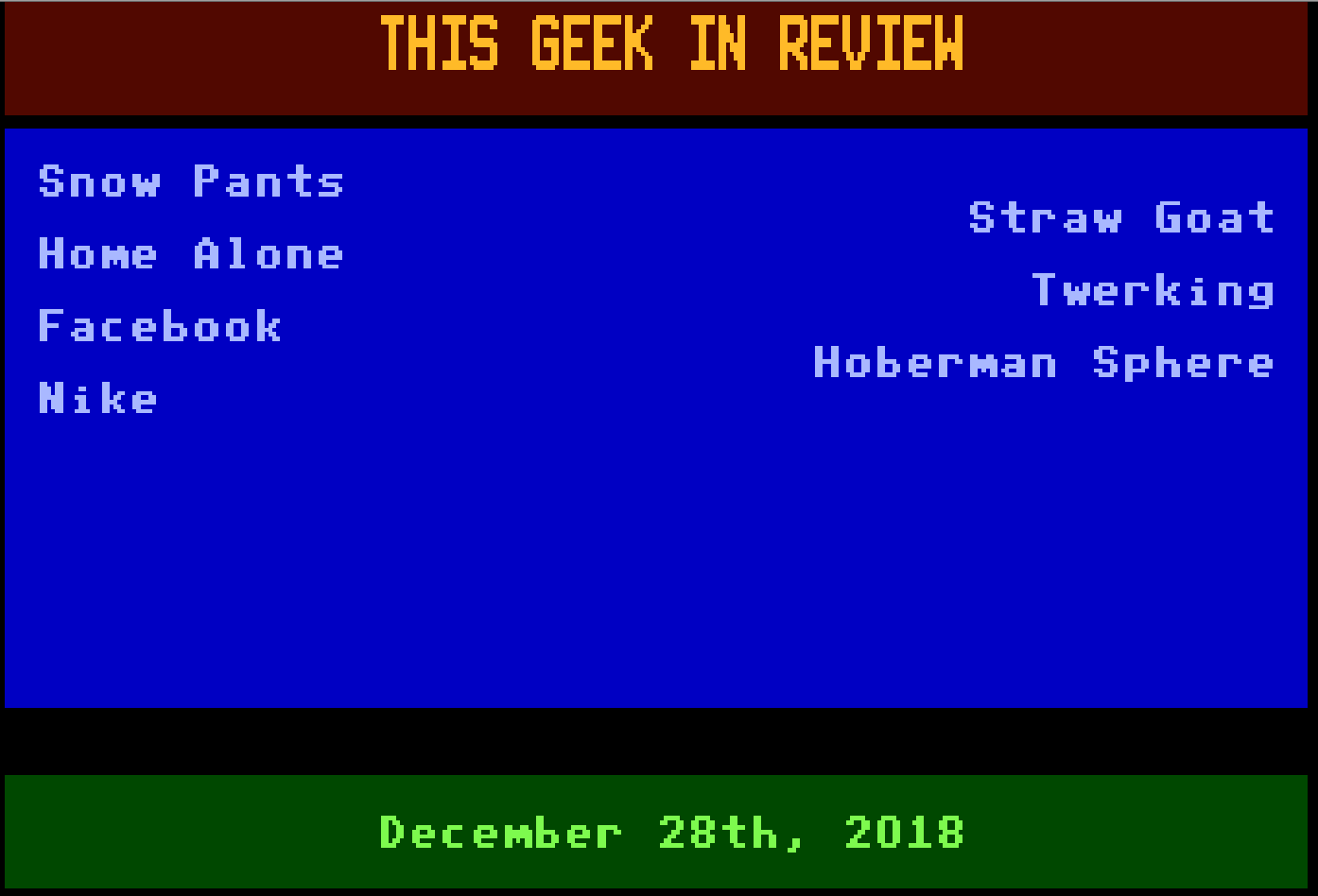 The 911 Christmas Present edition – This Geek in Review for 28 Dec 2018