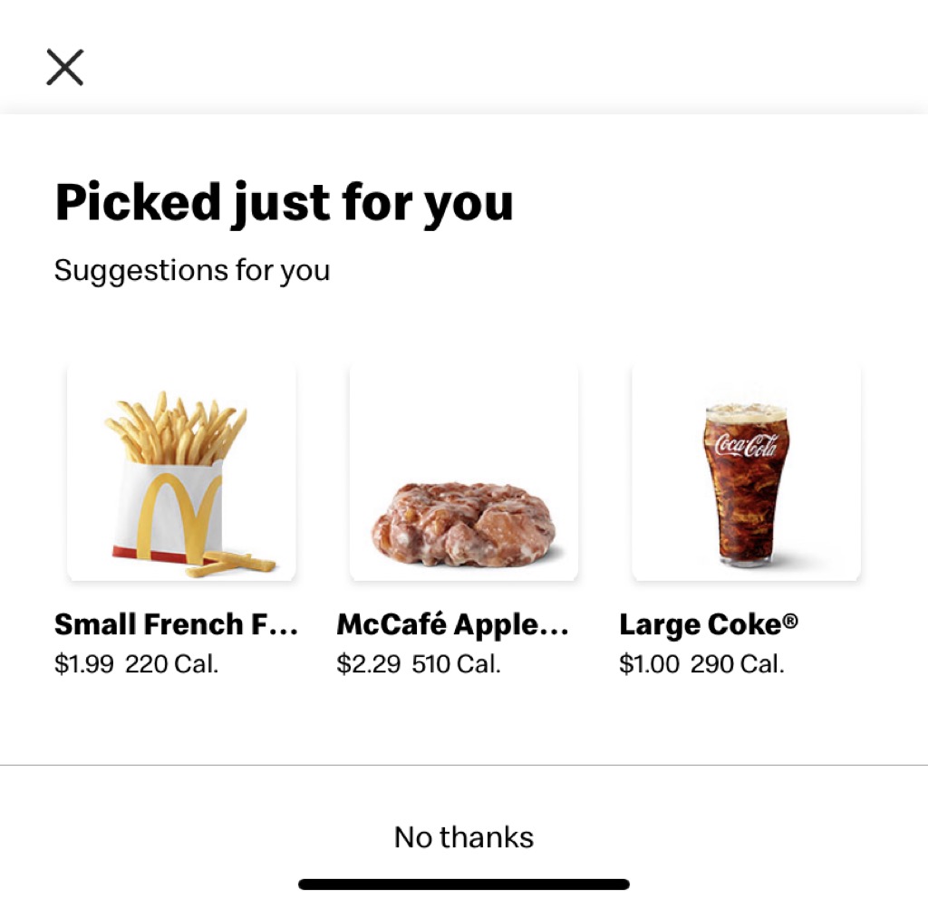 McDonald’s, I have NEVER ordered a large Coke! Stop recommending it!