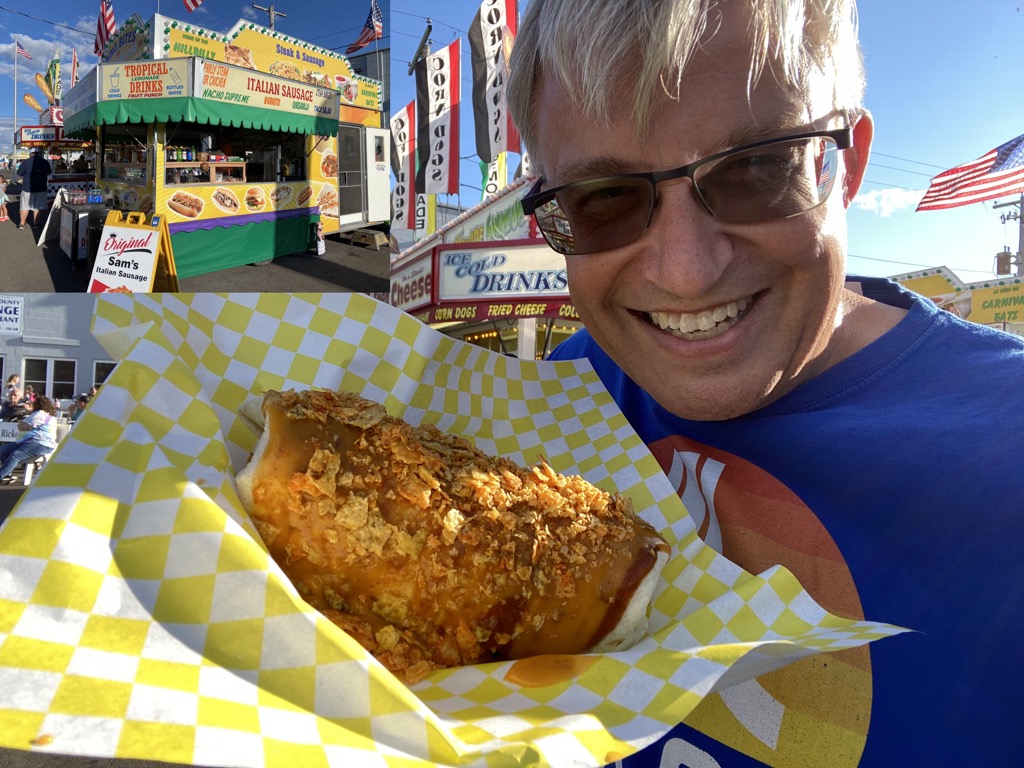 The Hillbilly Burrito – Mac & cheese, pulled chicken, lettuce, sour cream covered in chili, cheese, and Doritos